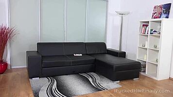 Finally banging hot blonde maid while dude watches her clean