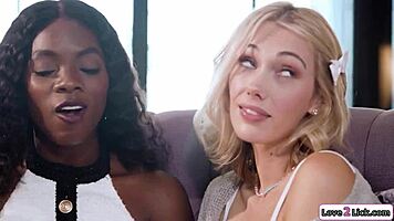 Blonde dives in licking milf pussies during wild lesbian play