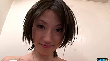 this asian babe sucked cock in the van then showered off