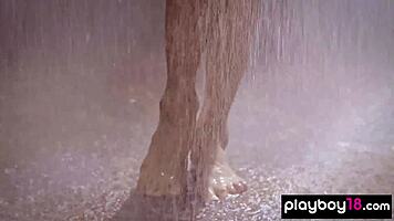 sultry ukrainian vi shy peels off black bikini for shower striptease?