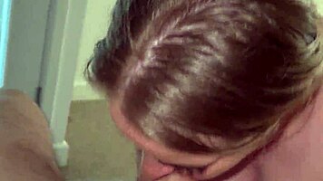 blonde milf teases with deepthroat blowjob and titty fuck session