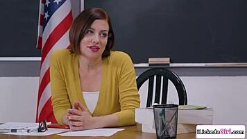 lesbian teacher pounds petite babe during break