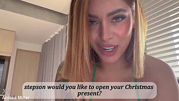 curvy latina fulfills christmas fantasy with milky creampie delight