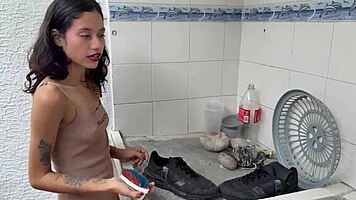 distracted latina cutie gets surprised with hard pounding action