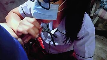 Mouthwatering deepthroat blowjob devours neighbor's cock before school rush