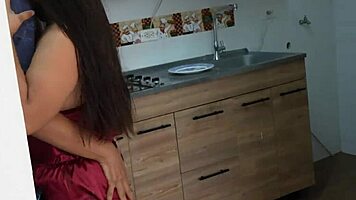 hot latina bends over for rough doggystyle pounding after dad leaves kitchen