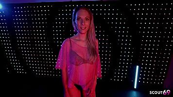 German blonde model with perfect big tits and tight pussy seduces for raw pov creampie ride