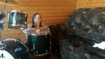 so horny slamming huge dildo deep in my throbbing teen pussy on drumset