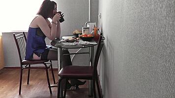 Morning Lingerie Kitchen Tease