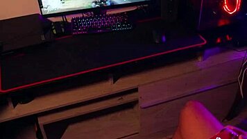 He pauses his game for her sloppy blowjob then fucks hard.