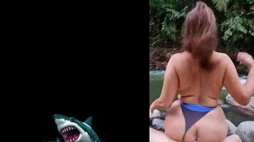 venezuelan milf's raw outdoor creampie fuck by the river with huge cock pounding her mature pussy