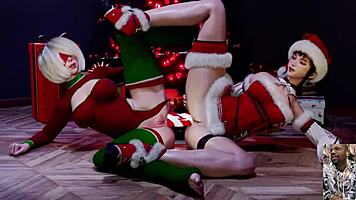 Tight Shaved Pussy Double Dildo Anal Squirting Christmas Slut