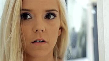 yo petite blonde teen licks milf's perfect big tits in kitchen