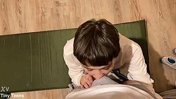 Very cute petite babe sucks and licks big strong cock sensually