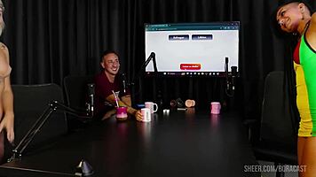 glamorous latina milf bruna carlos bares huge tits in sheer red cast