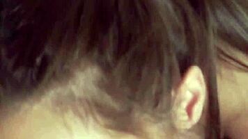 petite pigtail euro girl with small tits licks balls and rims ass on couch pov