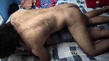 brunette beauty drops to knees licking big cock passionately homemade