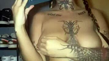 Tattooed Goth Teen Fingers Tight Pussy Hard and Deep!