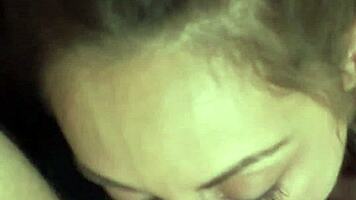 petite pigtail euro girl with small tits licks balls and rims ass on couch pov