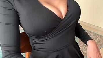 Stroking furiously to her heaving big natural tits temptation