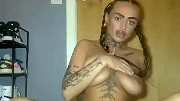 Tattooed Goth Teen Fingers Tight Pussy Hard and Deep!