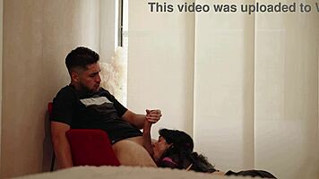 brunette teen helps bro's masturbation with eager pussy assist