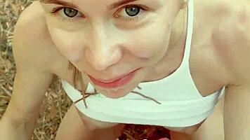 pretty babe hikes forest craving thick facial cumshot load