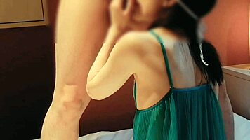 cute wife in sexy green lingerie sucks cock dry in homemade blowjob