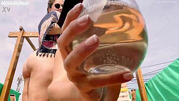 april big ass drinks pee nonstop with belle on terrace
