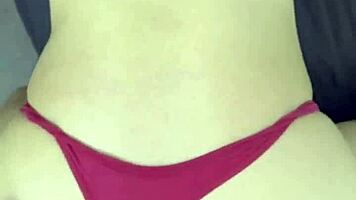 Sensual curvy Latina in thong masturbates wildly, squirts begging for rough doggystyle pounding.