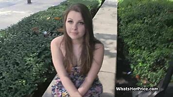 Hot Broke Brunette Teen Picked Up for Street Cash Fuck!