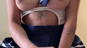 big titty college goth slut bounces natural boobs passionately