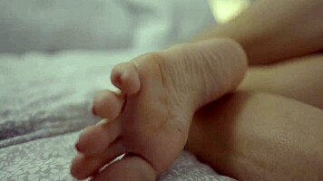 Horny milf fingers pussy ass toes spits on bare feet solo tease