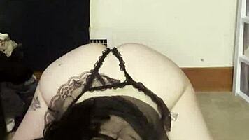 Petite goth teen shakes fat juicy ass in ripped lingerie tease