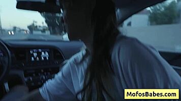 sexy asian tomie tang teases natural big boobs in car