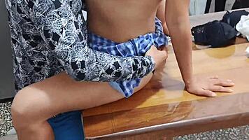 old man ravages curvy young student's tight pussy in skirt