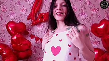 Blue-Eyed Brunette Takes Sloppy Deepthroat and Hard Doggy on Valentine's