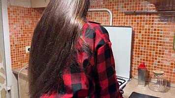 young brunette sexwife gulps thick cum load after doggystyle pounding