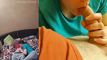 real russian couple's raw bedroom blowjob caught on dual cameras