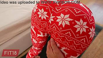 Super skinny Gina Gerson yoga stretches into Christmas POV fuck with cumshot finish