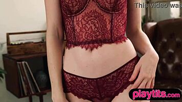 redhead russian milf strips lingerie, flaunts perky tits & petite curves 🔥😍