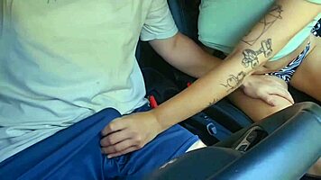 latina couple hides in car for passionate creampie cowgirl ride