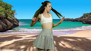 No Panties Teen's Wet Pussy Exposed By Wild Beach Wind Gust!