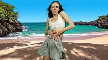 No Panties Teen's Wet Pussy Exposed By Wild Beach Wind Gust!