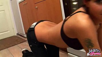 ripping tight jeans off 18yo neighbor wife reveals amazing nude ass striptease