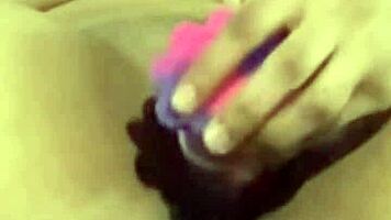Tiny Pussy Stretches on Thick Dildo Toy