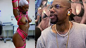 Tight ebony baddie bound in ropes takes anal with jiggly ass drooling