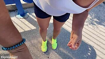 Cheating Brunette Milf Sucks Huge Cock at Public Bus Stop