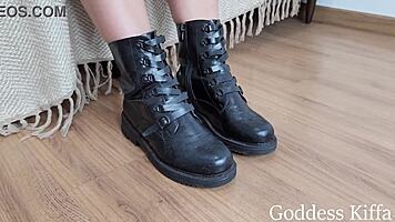Dominatrix Kiffa Forces Young Man to Tongue Clean Dirty Boots
