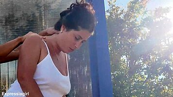 Cheating Brunette Milf Sucks Huge Cock at Public Bus Stop